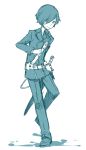  aiwatan arisato_minato jacket male monochrome persona persona_3 solo sword weapon 