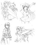  bent_over fate_testarossa highres jason_(kaiten_kussaku_kikou) long_hair lyrical_nanoha mahou_shoujo_lyrical_nanoha mahou_shoujo_lyrical_nanoha_a&#039;s mahou_shoujo_lyrical_nanoha_a's monochrome short_hair simple_background smile takamachi_nanoha white_background wink yagami_hayate 