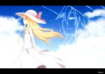  alternate_costume arms_behind_back bow closed_eyes cloud dress eyes_closed hat hat_bow lily_white long_hair sky sleeveless smile solo standing sundress touhou very_long_hair yutamaro 