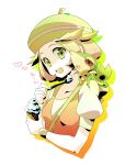  :d bel_(pokemon) beret blonde_hair bust feeding food green_eyes hat heart highres holding ice_cream ice_cream_cone kurohara_(aokmais) open_mouth pokemon pokemon_(game) pokemon_bw shadow short_hair simple_background smile snivy spoon white_background wristband 