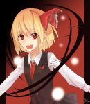  amazakesakumi1222 blonde_hair hair_ribbon light_particles long_sleeves necktie open_mouth orbs_of_light pillarboxed red_eyes ribbon rumia short_hair slit_pupils solo touhou 