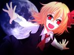  blonde_hair fang hair_ribbon kotaroukuroo long_sleeves moon necktie night open_mouth outstretched_arms red_eyes ribbon rumia short_hair solo touhou 