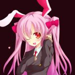  1girl alternate_hairstyle animal_ears blush bow bunny_ears crescent hair_bow heart ken123456 long_hair long_sleeves necktie open_mouth orange_eyes pink_hair rabbit_ears reisen_udongein_inaba solo touhou twintails very_long_hair wink 