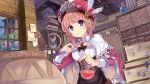  1girl atelier_(series) atelier_rorona blue_eyes book brown_hair cape cauldron flask hat hourglass icywood ribbon rororina_fryxell round-bottom_flask solo test_tube 