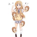  blonde_hair blue_eyes character_doll eyebrows k-on! kotobuki_tsumugi loafers long_hair school_uniform shoes skirt socks sunameri_oishii sweater_vest white_legwear yamanaka_sawako 