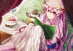  apron bad_id blonde_hair blush_stickers book bow braid cake capelet crescent doll food hair_bow hat hat_bow kirisame_marisa long_hair long_skirt long_sleeves patchouli_knowledge pie pillow puffy_sleeves purple_eyes purple_hair short_sleeves side_braid single_braid skirt smile solo sumi_(38page) touhou very_long_hair violet_eyes witch_hat 