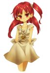  1girl arms_behind_back dress jewelry long_hair looking_at_viewer magi_the_labyrinth_of_magic morgiana pendant red_eyes red_hair redhead side_ponytail simple_background solo tachibana_beni tsurime white_background white_dress 