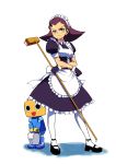  alternate_costume annoyed aosa_(momikin) apron broom brown_hair bucket enmaided enmaidened female gloves green_eyes kobun maid mary_janes momikin pantyhose rockman rockman_dash shoes simple_background tron_bonne white_background 