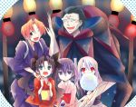  2boys black_eyes blue_eyes brown_hair caster_(fate/zero) cotton_candy fate/zero fate_(series) illyasviel_von_einzbern japanese_clothes kimono konoji long_hair matou_sakura multiple_boys orange_hair purple_eyes purple_hair red_eyes short_hair tohsaka_rin toosaka_rin twintails uryuu_ryuunosuke violet_eyes white_hair wink 