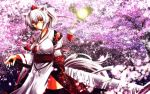  alternate_costume animal_ears cherry_blossoms detached_sleeves hat highres inubashiri_momiji kourindou_tengu_costume moon nekominase petals short_hair solo sword tail thigh-highs thighhighs tokin_hat touhou tree weapon white_hair wide_sleeves wolf_ears wolf_tail yellow_eyes 