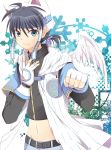  animal_ears bad_id blue_eyes blue_hair cat_ears clenched_hand fingerless_gloves full_moon_wo_sagashite gloves hat male midriff ponytail rento_(rukeai) solo takuto_kira wings 