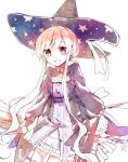  atelier_(series) atelier_ayesha blonde_hair broom hat long_hair open_mouth simple_background smile solo star star_print torii_sumi wilbell_voll=erslied witch witch_hat 