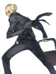  blonde_hair blue_eyes clenched_teeth from_behind glasses hand_in_pocket holding keg looking_at_viewer looking_back male persona persona_4 scar simple_background solo sunglasses tatsumi_kanji white_background 