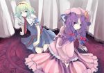  alice_margatroid alternate_hair_color bow capelet crescent green_eyes hair_bow hairband hat heri long_hair long_skirt long_sleeves multicolored_hair multiple_girls patchouli_knowledge puffy_sleeves purple_eyes purple_hair sash short_hair short_sleeves skirt touhou two-tone_hair violet_eyes 