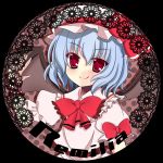  bat_wings black_background blue_hair bow hat hat_bow lefty_2628 lowres puffy_sleeves red_eyes remilia_scarlet short_hair short_sleeves smile solo touhou wings 