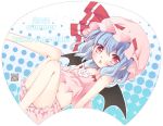  alternate_costume aogiri_sei bat_wings bloomers blue_hair camisole collarbone fang hat hat_ribbon navel open_mouth red_eyes remilia_scarlet ribbon short_hair sleeveless solo touhou uchiwa_design underwear underwear_only wings 