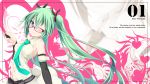  bare_shoulders bespectacled blush breasts character_name elbow_gloves glasses gloves green_eyes green_hair hair_ornament hair_ribbon hatsune_miku heart highres long_hair looking_at_viewer nail_polish navel necktie number ogami_kazuki red-framed_glasses ribbon smile solo twintails very_long_hair vocaloid wink zoom_layer 