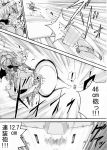  1girl blood blood_from_mouth budget_sarashi comic glasses johnnysendai kantai_collection long_hair monochrome musashi_(kantai_collection) nosebleed rensouhou-chan sarashi solo_focus translated twintails 