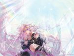  blue_eyes boots braid from_below ia_(vocaloid) long_hair looking_at_viewer pink_hair sky solo twin_braids very_long_hair vocaloid yamakawa_(sato) 