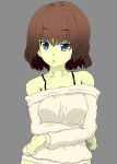  1girl bare_shoulders blue_eyes brown_hair highres solo sweater 