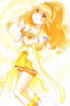  bike_shorts blonde_hair blush boots choker crossed_arms cure_peace double_v dress hair_ornament highres kise_yayoi long_hair looking_up magical_girl ponytail precure princess_form_(smile_precure!) shorts_under_skirt skirt smile_precure! solo v watayuki wrist_cuffs yellow_dress yellow_eyes 