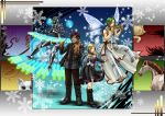  android_(elona) blue_eyes boots cat cute_fairy_(elona) dress elona fairy horse instrument jacket little_girl_(elona) playing_instrument silver_cat_(elona) snow snowflakes twintails violin 