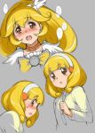  :o blonde_hair blush brown_eyes cardigan character_sheet cure_peace grey_background hairband kise_yayoi open_mouth precure school_uniform seki_suzume sketch smile_precure! solo sweat 