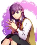  asurafkmt fate/stay_night fate_(series) hair_ribbon long_hair matou_sakura purple_eyes purple_hair ribbon school_uniform solo violet_eyes 