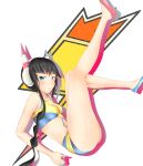  bare_legs bare_shoulders black_hair blue_eyes blush breasts cleavage crop_top dr.k_(ken6mon20s) gym_leader headphones highres jpeg_artifacts kamitsure_(pokemon) legs nail_polish payot poke_ball pokemon pokemon_(game) pokemon_bw2 short_hair solo thick_thighs thighs 