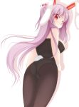  alternate_hairstyle animal_ears ass blush bunny_ears bunny_girl bunny_tail bunnysuit chimunge highres long_hair panties panties_under_pantyhose pantyhose pink_hair ponytail rabbit_ears red_eyes reisen_udongein_inaba solo tail touhou underwear very_long_hair white_background wink 
