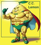  c.c._lemon_(character) cape character_name food fruit gloves lemon male manly matataku muscle personification shoes signature smile sneakers solo thumbs_up wink yellow 