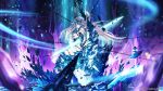  1girl breasts chain chained character_request concept_art fairy_fencer_f ice large_breasts long_hair official_art purple_hair solo sword tagme tsunako weapon 