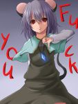  animal_ears capelet gesture jewelry long_sleeves mouse_ears mouse_tail nazrin pendant profanity red_eyes remiria100 short_hair silver_hair solo tail touhou 