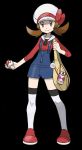  bag brown_eyes brown_hair hat highres holding holding_poke_ball kotone_(pokemon) nintendo official_art overalls poke_ball pokegear pokemon pokemon_(game) pokemon_hgss shorts solo thigh-highs thighhighs twintails vector_trace 