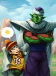 black_hair cape chinese_clothes crossed_arms dragon_ball dragon_ball_(object) dragon_ball_z dragonball_z green_skin hat open_mouth piccolo remainaery smile son_gohan star turban 