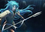  armor blue_eyes blue_hair full_armor gemini_kanon ianu long_hair male polearm saint_seiya solo trident underwater weapon 