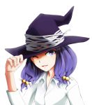  adult ayase_yue bell bust fingernails hair_bell hair_ornament hairclip hat long_fingernails long_nails mahou_sensei_negima! purple_eyes purple_hair scary_v2 smile tipping_hat violet_eyes wink witch_hat 