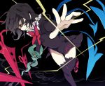  animal asymmetrical_wings black_hair black_legwear covering_one_eye houjuu_nue kakueki-teisha outstretched_arms polearm red_eyes short_hair snake solo thigh-highs thighhighs tongue touhou trident weapon wings 
