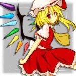  ascot blonde_hair crystal flandre_scarlet hat hat_ribbon puffy_sleeves red_eyes ribbon short_hair short_sleeves side_ponytail smile solo tendo touhou wings 