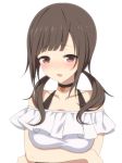  ac_(eshi) bare_shoulders blush brown_hair bust choker collarbone crossed_arms heart long_hair okita_sawa open_mouth red_eyes simple_background solo tari_tari twintails white_background 