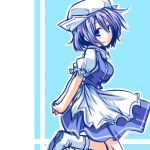  blue_eyes blue_hair boots breasts hat hemogurobin_a1c letty_whiterock short_hair skirt smile solo touhou 