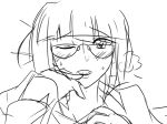  1girl blush glasses heavy_breathing matsu-sensei monochrome naughty_face sketch solo sweat wink 