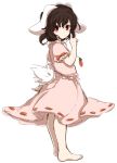  animal_ears barefoot blush_stickers brown_hair bunny_ears bunny_tail carrot inaba_tewi inazakura00 jewelry necklace puffy_sleeves rabbit_ears red_eyes short_hair short_sleeves simple_background skirt skirt_set solo tail touhou white_background 