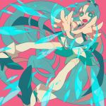  blue_eyes blue_hair cure_marine heartcatch_precure! kurumi_erika long_hair magical_girl open_mouth pink_background precure solo thigh-highs thighhighs water yamada_kei 