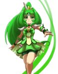  bad_id bike_shorts breasts choker cure_march dress green green_dress green_eyes green_hair long_hair magical_girl midorikawa_nao outstretched_arm ponytail precure shorts_under_skirt simple_background skirt smile smile_precure! solo tachi_(mogurazero) tiara tri_tails walking white_background 
