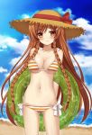  artist_request bikini braid breasts brown_hair cleavage danny_choo_(website) hat innertube long_hair orange_eyes solo source_request striped striped_bikini striped_swimsuit suenaga_mirai swimsuit twin_braids very_long_hair 