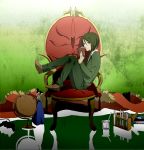  bob_cut book cape chemistry_set controller fate/zero fate_(series) game_controller globe green_eyes green_hair highres male necktie piroshiki123 reflection short_hair sitting solo waver_velvet 