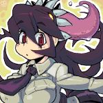  :o black_hair breasts bust coso-ri extra_mouth face filia_(skullgirls) large_breasts looking_at_viewer lowres necktie red_eyes samson_(skullgirls) school_uniform skirt skullgirls solo tongue tongue_out 