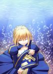  ahoge avalon_(fate/stay_night) bad_id blonde_hair caustic_lighting closed_eyes dress excalibur eyes_closed fate/zero fate_(series) pawnluoluo saber sheath sheathed sword underwater weapon 