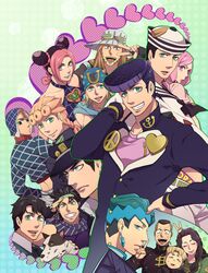  caesar_anthonio_zeppeli dixie_cup_hat everyone giorno_giovanna guido_mista gyro_zeppeli hanaichi_(hana13) higashikata_jousuke higashikata_jousuke_(jojolion) highres hirose_kouichi hirose_yasuho johnny_joestar jojo_no_kimyou_na_bouken jojolion jonathan_joestar joseph_joestar_(young) kishibe_rohan kuujou_jolyne kuujou_joutarou nijimura_okuyasu steel_ball_run yamagishi_yukako 